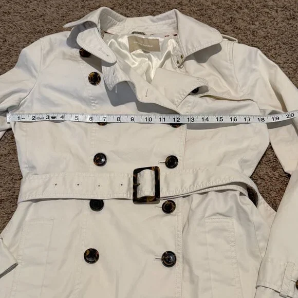 Banana Republic Classic Trench Coat Small Cream White Belted - Picture 10 of 14